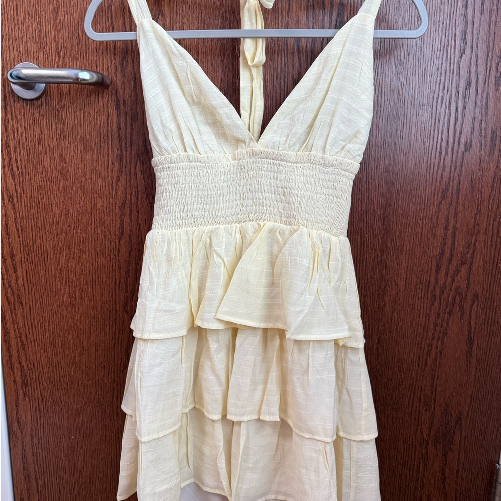Yellow Tiered Halter Dress
